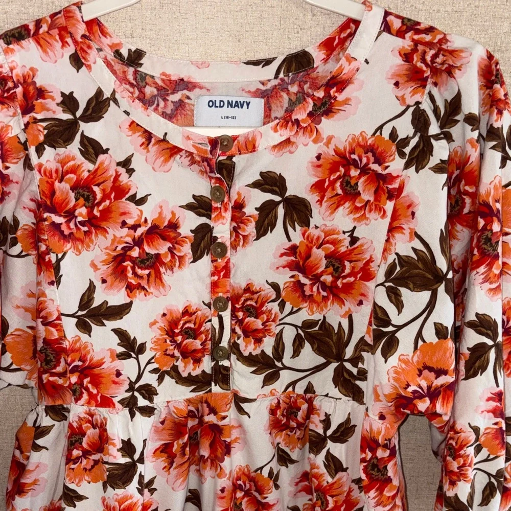 Old Navy Girls Floral Dress Sz L 10/12 Tiered Cottagecore Farmhouse Boho